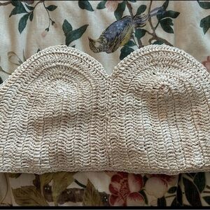 Zara Woven Straw Boho Bandeau Crop Top Size Medium Strapless NWOT